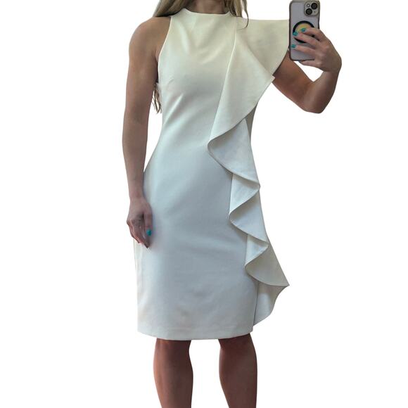 Alice + Olivia Dresses & Skirts - Alice + Olivia White Stephanie Ruffle Sheath Dress | Size 2